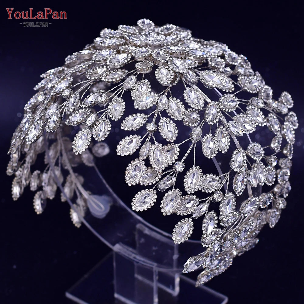 YouLaPan Luxury Bridal Hair Tiara Rhinestone Headband Handmade Wedding Hair Accessories Women Headdress Pageant Headpiece HP398