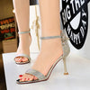 Damen Sommer Sandalen 8.5cm High Heels Strass Kristall Mittelhohe Absätze Knöchelriemchen Sandalen Damen Hochzeit Event Party Goldene Schuhe