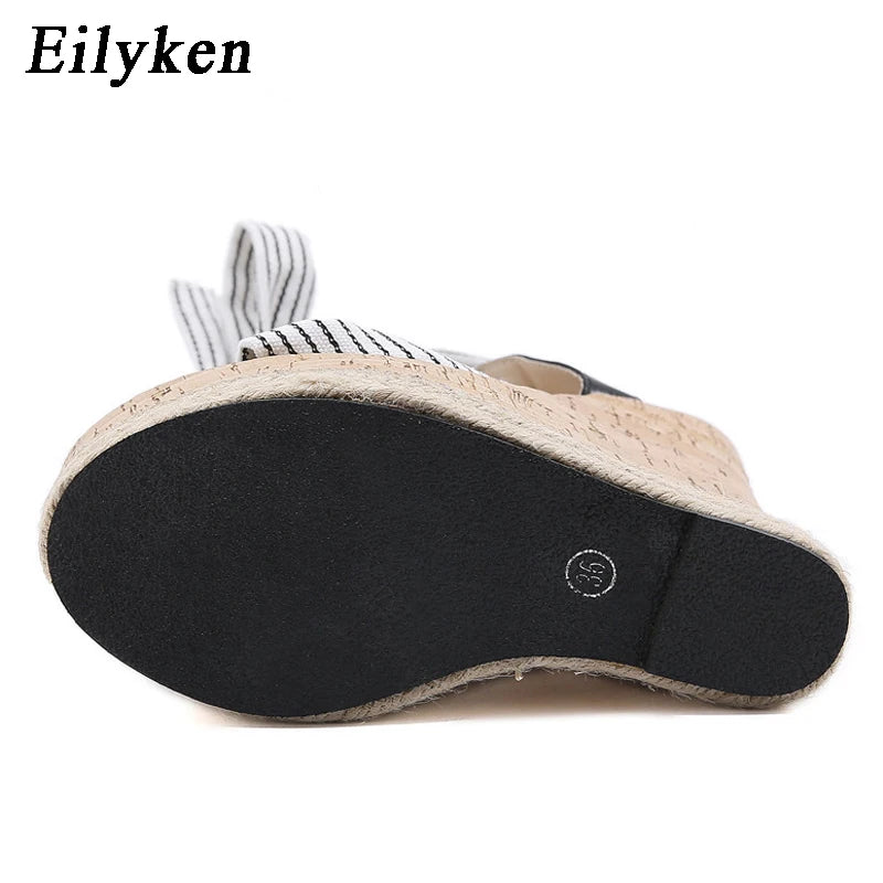 Eilyken Sommer Einfarbige Weiße Plateau Keilsandalen Damen Mode High Heels Knöchelriemen Offene Zehen Schuhe