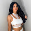 Sexy Solid Color Hanging Neck Bandage V-neck Off Shoulder Crop Tops 2021 Summer Women Fashion Casual Black Halter Vest Comfort