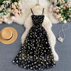 YuooMuoo Koreanische Mode Gänseblümchen Blumendruck Mesh Partykleid Sommer Zweilagiges Spaghettiträger Urlaub Midi Kleid Strandkleid