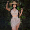 Stigende Women Irregular Two Piece Skirt Cover Up Summer Beach 2 Piece Knitted Swim Set Sexy Bandage Hollow Out Crochet Swimsuit
