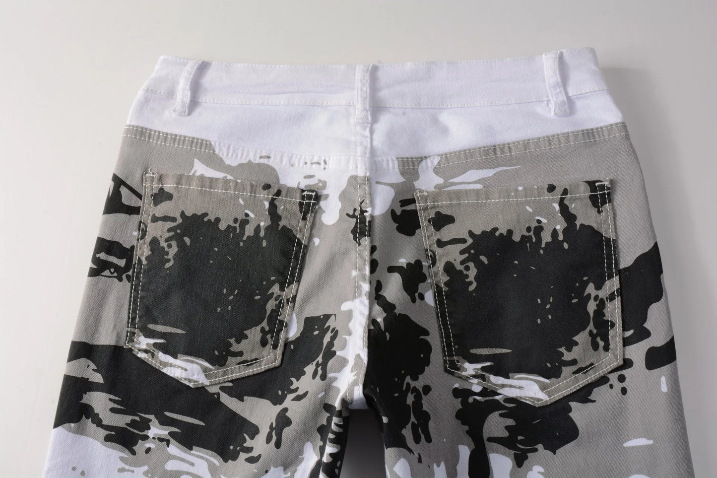 2023 New  Casual Mens Cotton Jeans Elastic Slim Skinny White Camouflage Printing Jeans Male Thin Denim Pants Vaqueros Hombre