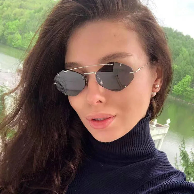 Randlose Diamant-Sonnenbrille Quadratisch Damen Herren Retro-Sonnenbrille Designerbrille UV400 Shades Oculos Weibliche Gafas