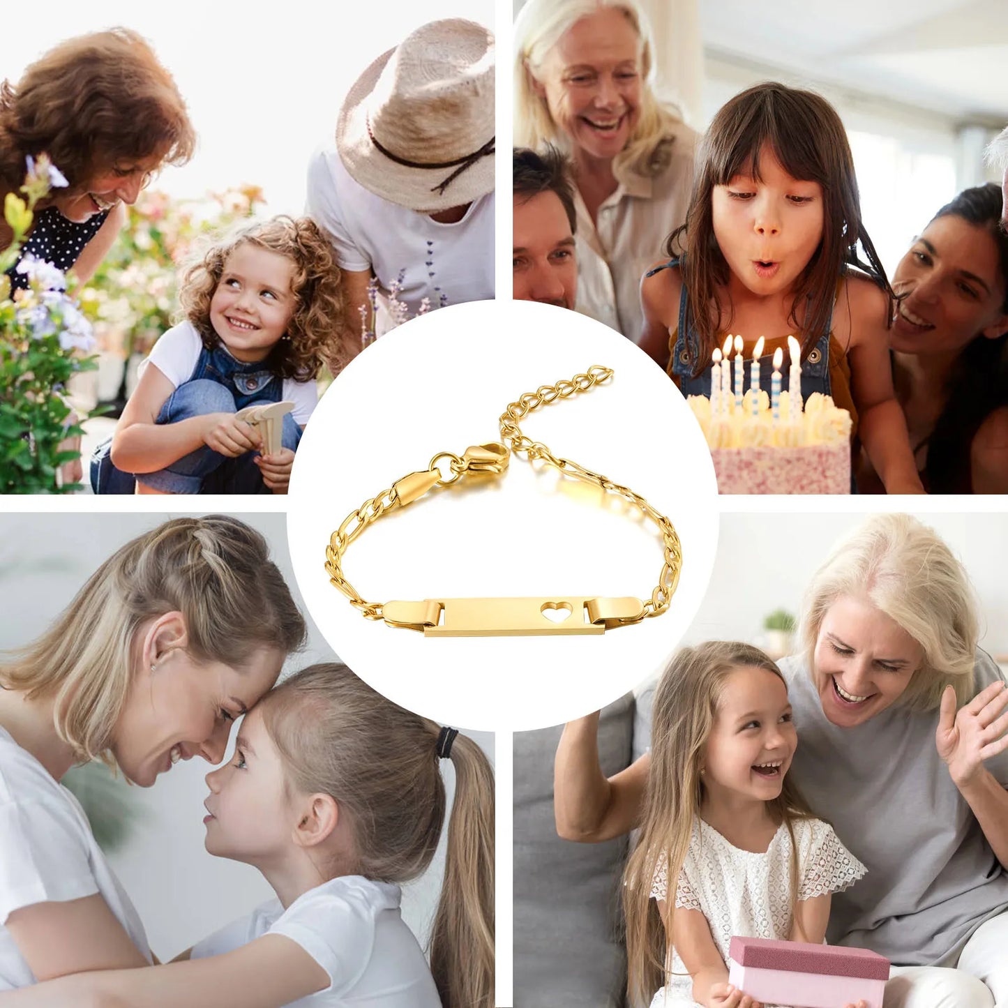 Vnox Personalize Mom Daughter Son Name Bracelets Non Allergy Stainless Steel Baptism Custom Love Baby Gifts Adjustable Jewelry
