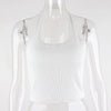 White Halter Sexy Backless Tank Tops for Women Streetwear 2024 Sleeveless Ribbed Knit Vest Top Cropped Feminino