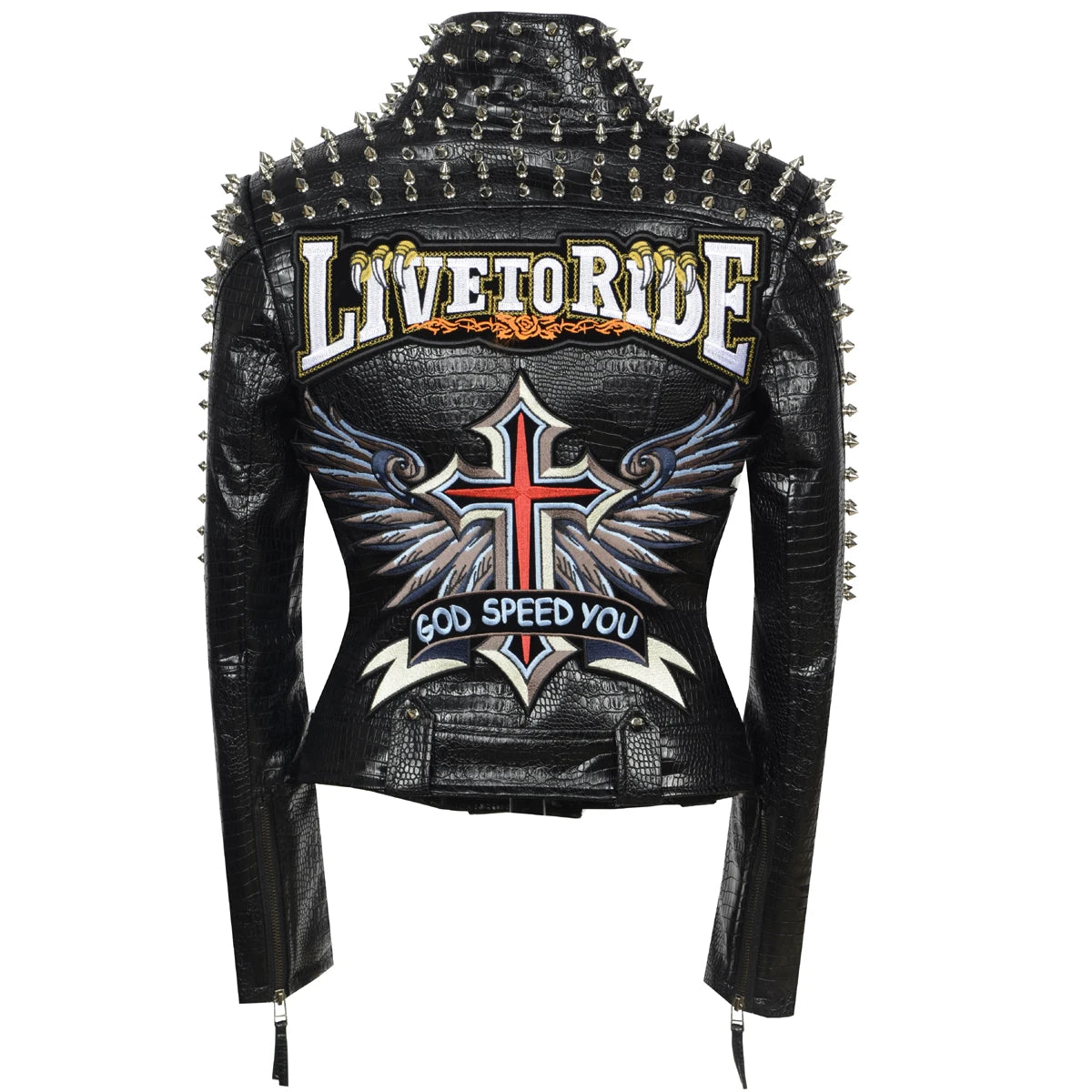 SX Occident Fashion women Club hot style Stud slim fit jacket shoulder rivets zip stitching short PU leather rock coat