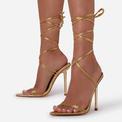 Sommer 12CM Gladiator High-Heel Sandalen für Damen Mode Spitze Offene Zehen Schnür-Stiletto Damen Riemchen-Hochzeitsschuhe Schwarz Rot