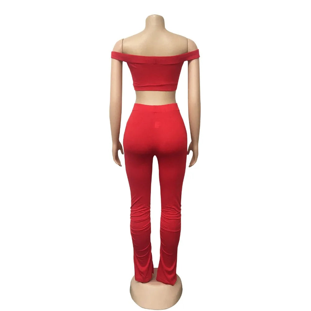 Two Piece Set for Women Two Piece Outfits Stacked Pants 2 Pieces Sets Women Crop Top Pants Stacked Leggings Outfits for Female