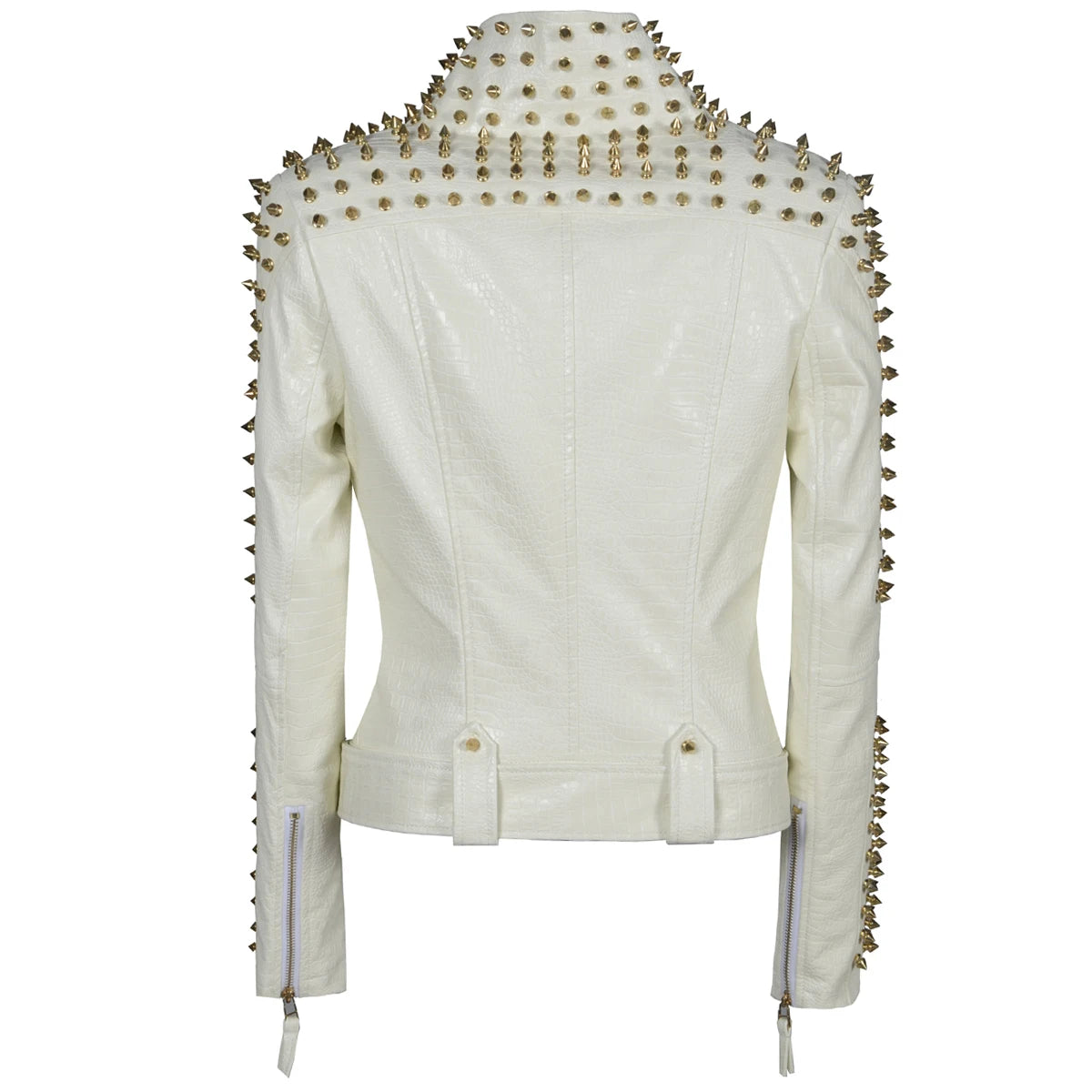 SX Occident Fashion women Club hot style Stud slim fit jacket shoulder rivets zip stitching short PU leather rock coat