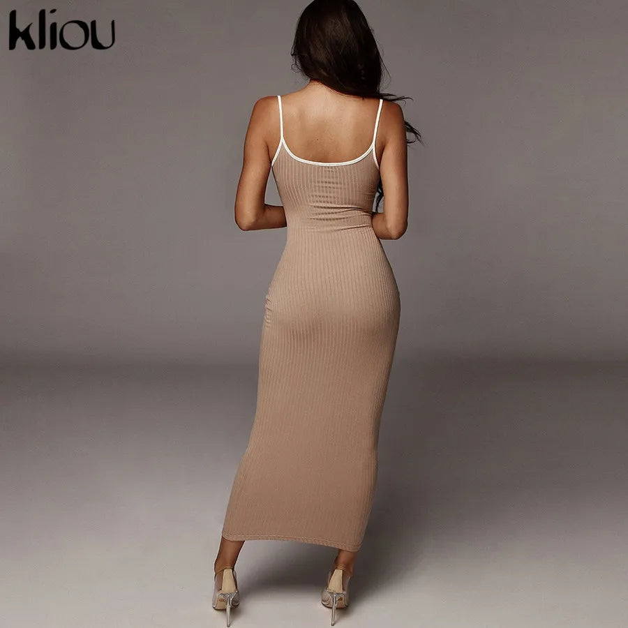 Kliou Trägerloser rückenfreier sexy Bodycon-Midikleid Neu Damen High Waist gestreifte Kleider Eleganz Mode Partykleidung