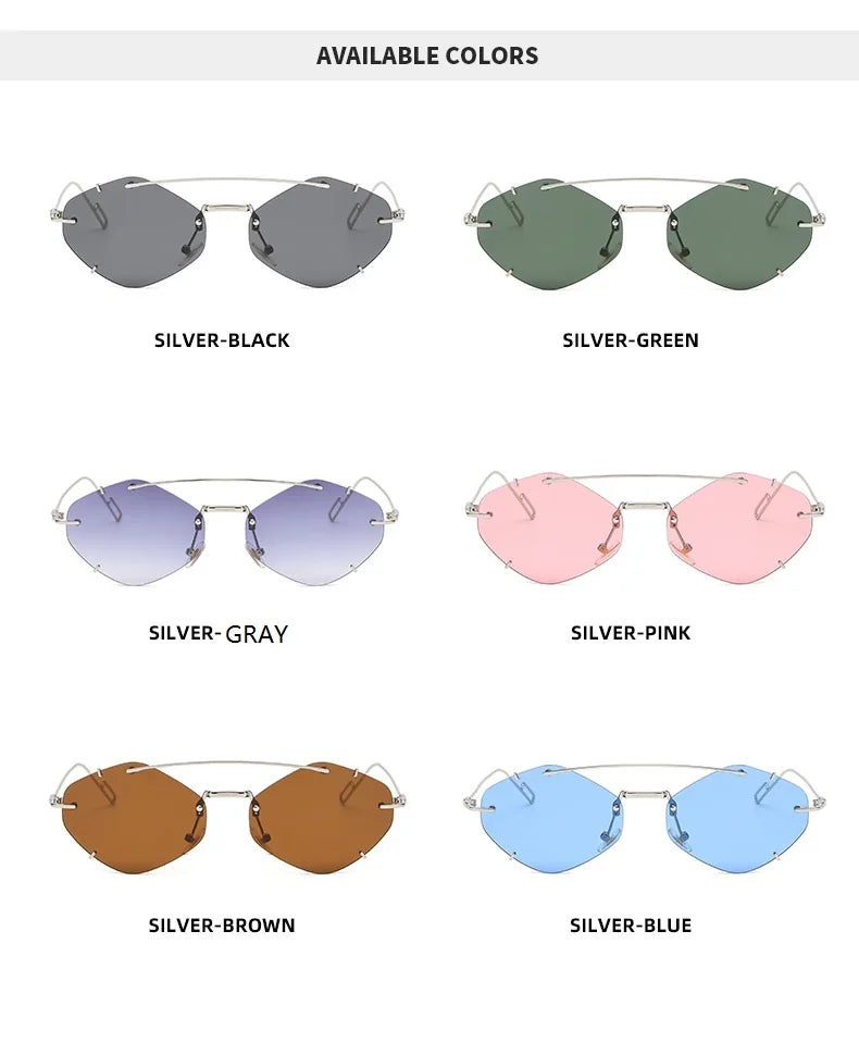 Randlose Diamant-Sonnenbrille Quadratisch Damen Herren Retro-Sonnenbrille Designerbrille UV400 Shades Oculos Weibliche Gafas