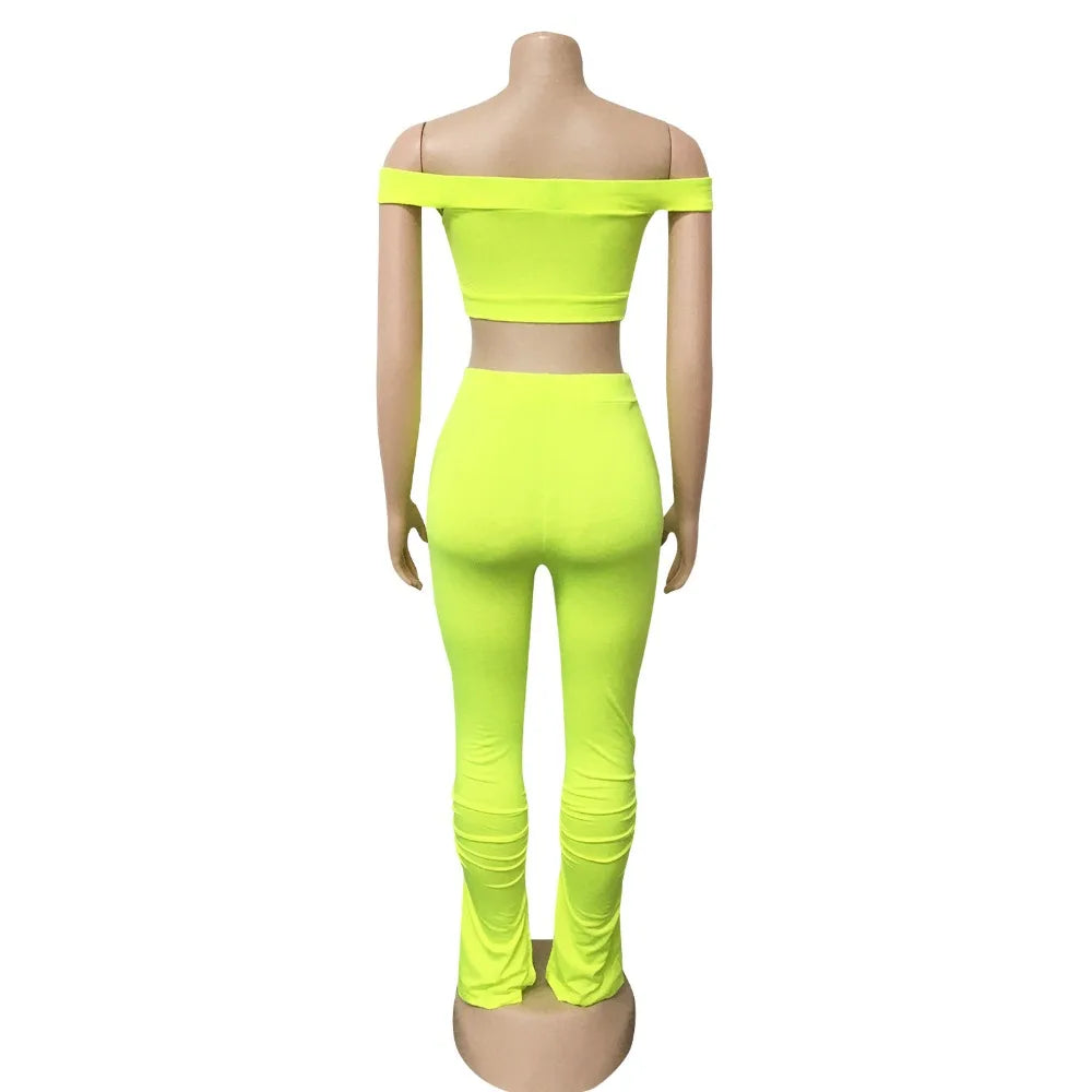 Two Piece Set for Women Two Piece Outfits Stacked Pants 2 Pieces Sets Women Crop Top Pants Stacked Leggings Outfits for Female