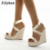 Eilyken Super High Peep Toe Gladiatoren-Wedges Sandalen Damen Bedeckte Ferse Plateau Mode Sommerschuhe Größe 35-42