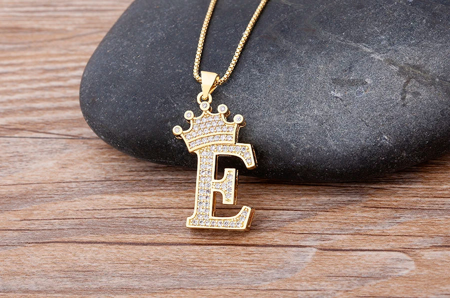Nidin New Luxury Copper Zircon A-Z Crown Alphabet Pendant Chain Necklace Hip-Hop Style Fashion Woman Man Initial Name Jewelry