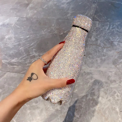 Tragbare Vakuumflasche Große Kapazität Isolierte Heißwasserflasche Glänzende Strasssteine Thermos-Kaffeebecher für Frauen Geschenk 300/500ml