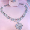 Auf Lager Iced Out Bling Damen Schmuck 5A Weißer Zirkonia Herzanhänger Halskette Mit Tennis Box Chain
