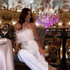Damen Sexy Jumpsuit Brustwickel Frühling Sommer Mode Weiblich Elegant Weiß Empire Lässig Gerade Lange Jumpsuits