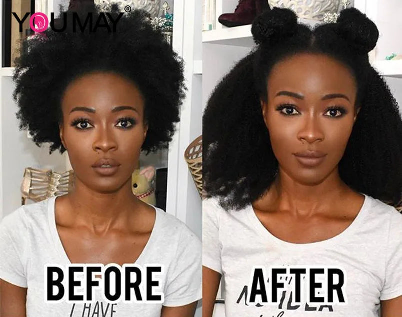 4B 4C Afro Kinky Curly Clip-In Echthaar-Extensions 100 % mongolisches unbehandeltes Haar Echtes menschliches Naturhaar Schwarz Clip-Ins Afro-Bündel YouMay