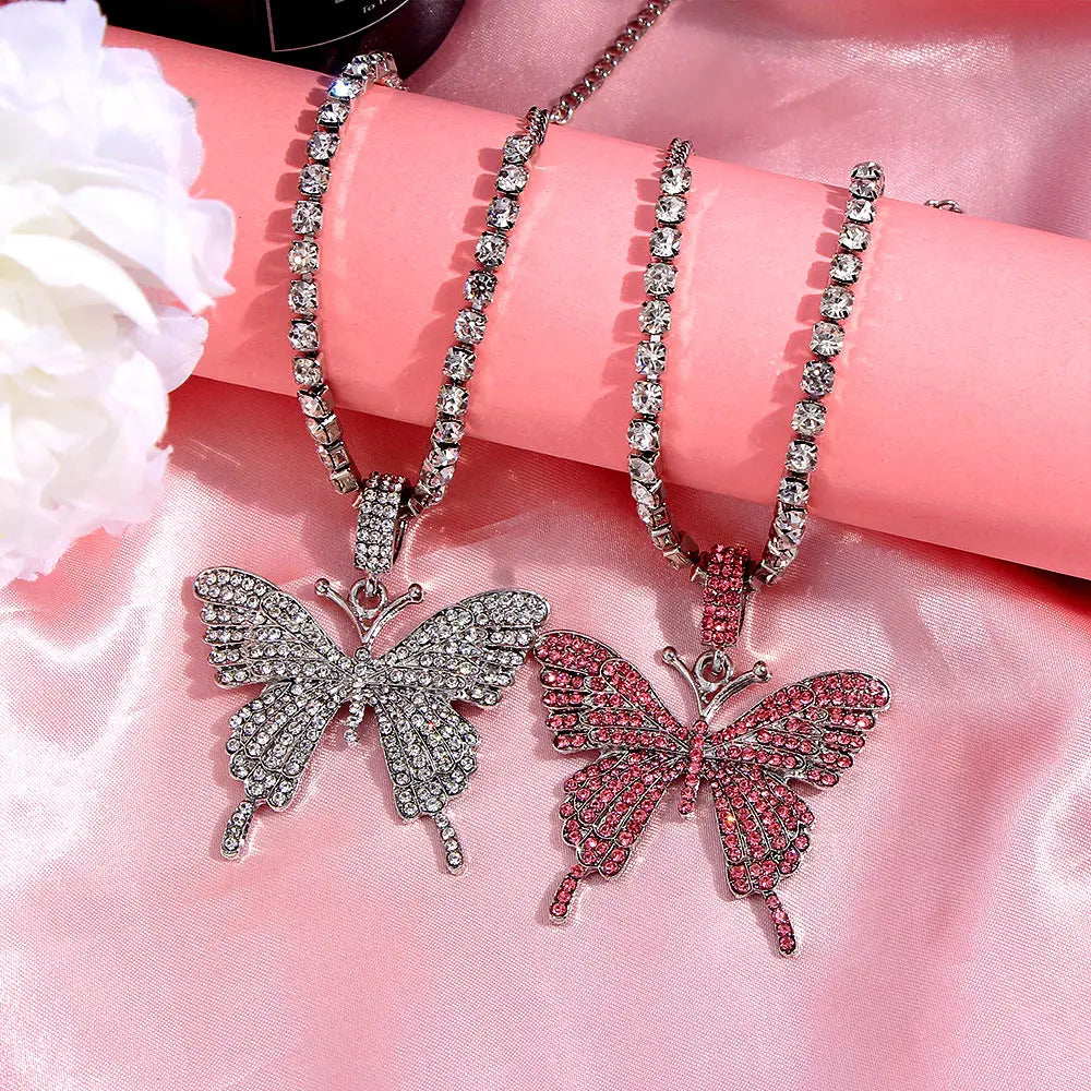 Vergoldete Kristall-Strass Schmetterling Anhänger Fußkettchen für Frauen, mehrschichtige große Strass Tennis-Kette Fußschmuck