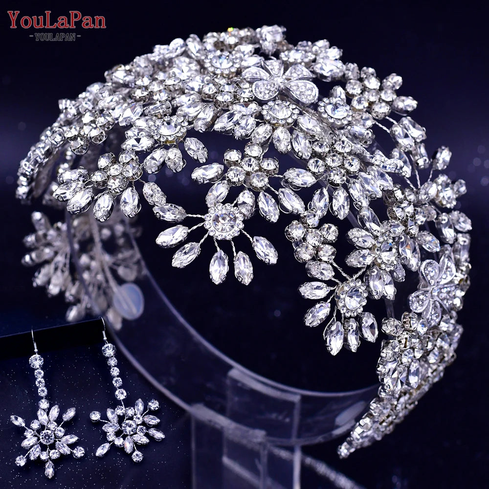 YouLaPan Luxury Bridal Hair Tiara Rhinestone Headband Handmade Wedding Hair Accessories Women Headdress Pageant Headpiece HP398