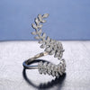 Huitan Graceful Leaves Both End of Open Ring Silver Color Cocktail Party Rings Shine Crystal Zircon Fashion Women Jewelry