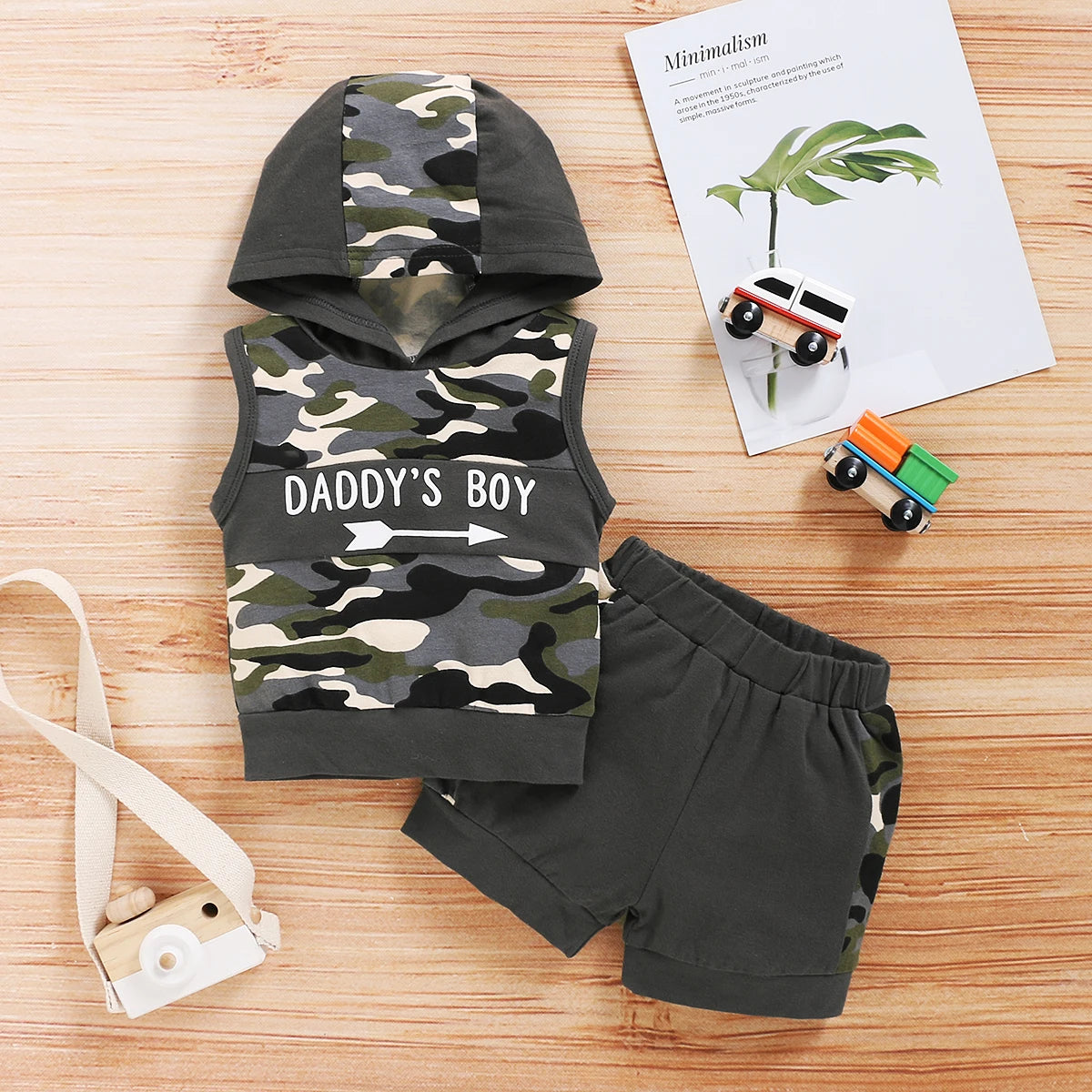 Cool Toddler Boy Clothes Set Sleeveless Hooded Camouflage Top+Shorts 2PCS Summer Sporty Outfits for Newborn Baby Boy 0-18 Months