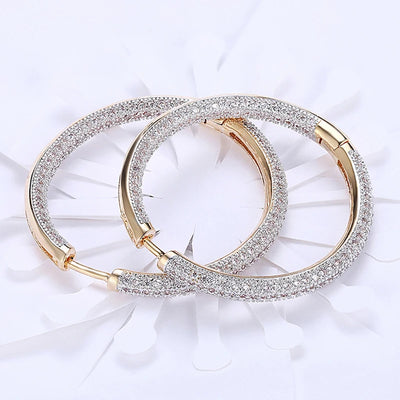 925 Silber 34mm 18K Gold Kreis Creolen für Damen Mode Hochzeit Schmuck