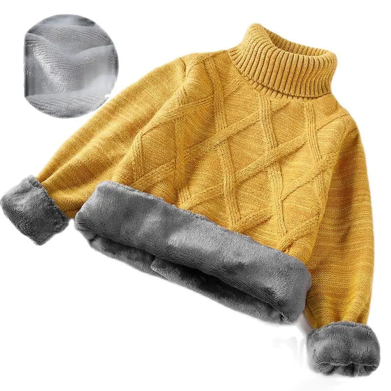 boys Plus velvet Warm turtleneck sweater Pullovers plush inside Thicken sweaters girls Winter Autumn Knitted Loose jacket 2-10Y