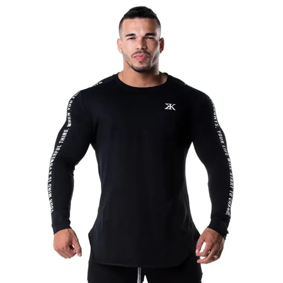 Men Bodybuilding Long Sleeve Shirt Male Casual Fashion Skinny T-Shirt Gym Fitness Workout Tees Tops Running Quick Dry Clothing