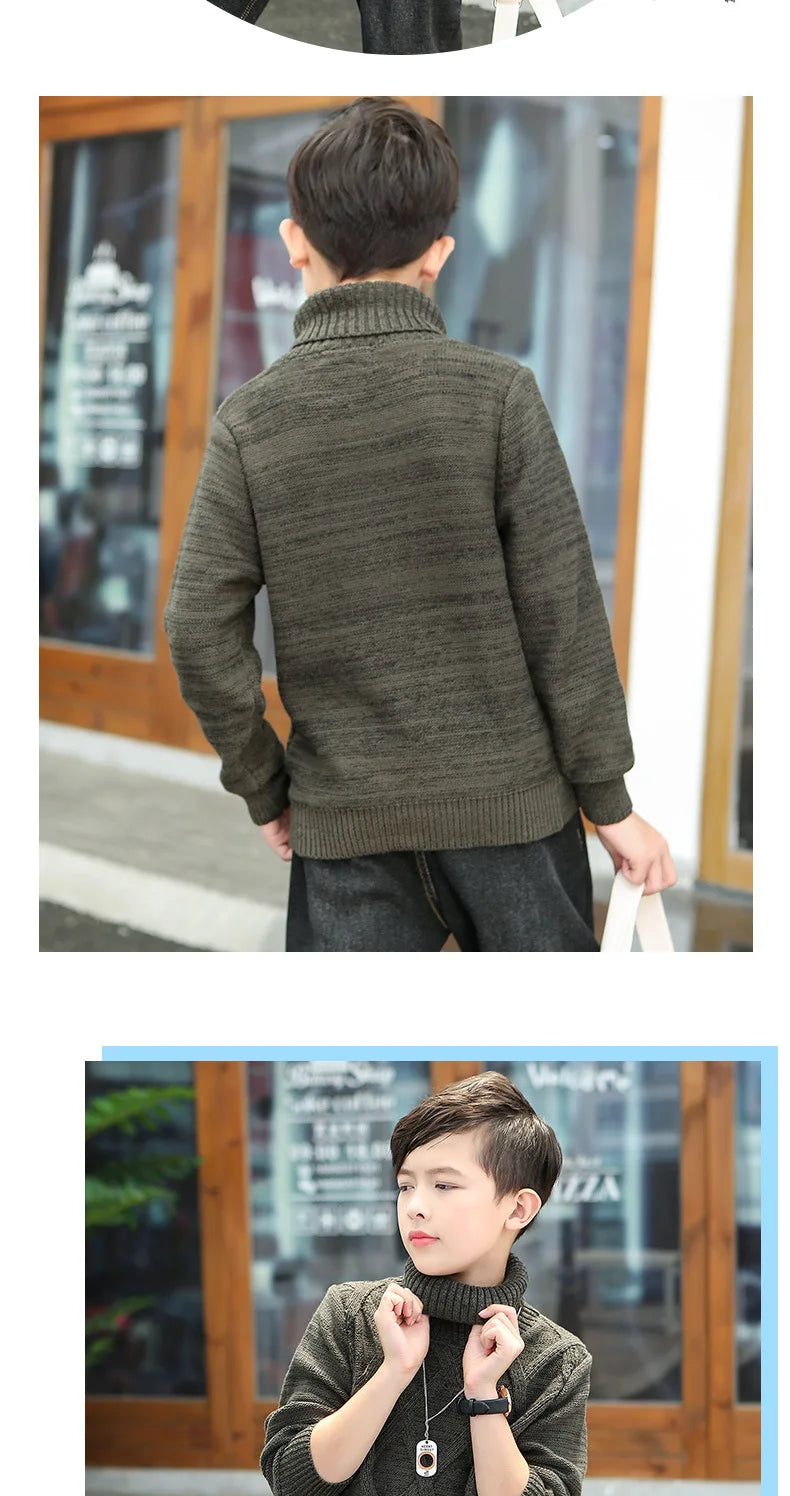 boys Plus velvet Warm turtleneck sweater Pullovers plush inside Thicken sweaters girls Winter Autumn Knitted Loose jacket 2-10Y