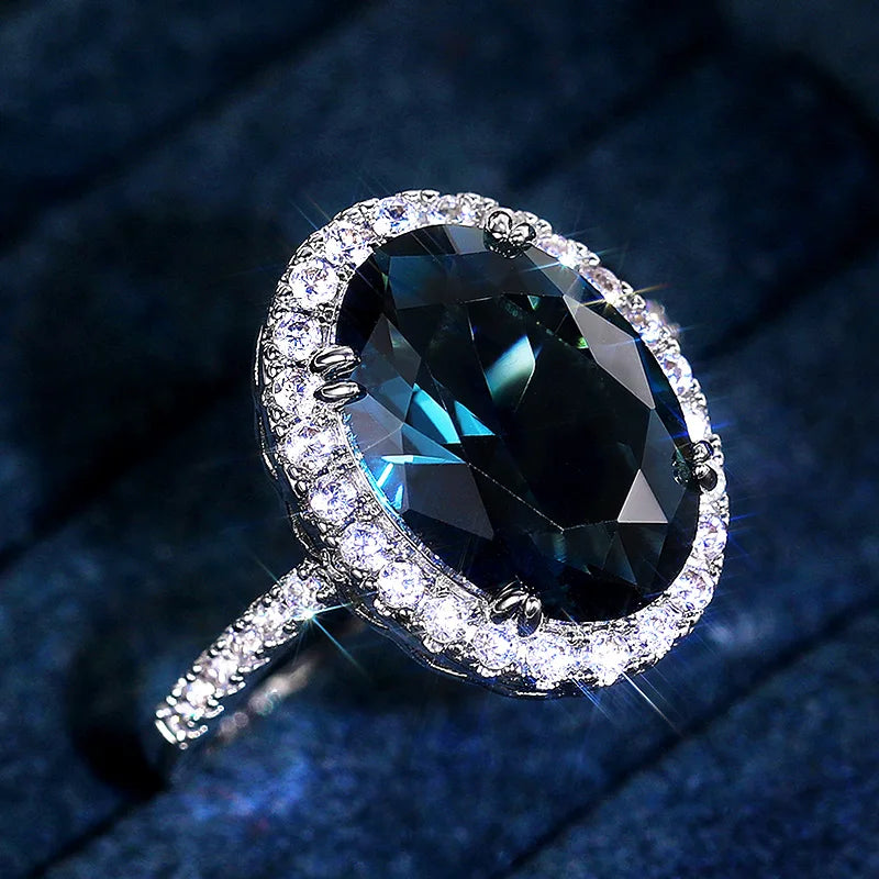 Huitan Charming Blue CZ Women Rings Wedding Party Accessories Bling Bling Graceful Bridal Eternity Ring Trendy Jewelry Wholesale