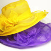 2021 Elegante Damenhüte mit breiter Krempe Sonnenhüte Kirche Hochzeits Derby Party Strand Blumen Mehrlagiger Organza Hut