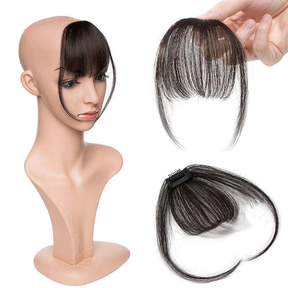 S-noilite 3g Air Bangs Perücke Menschliches Haar Natürliches Schwarzbraun Dünnes Unsichtbares Falsches Haarteil Clip-In Pony Echthaarverlängerung für Frauen