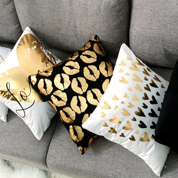 Liebe Schwarz-Weiß-Bräunungs-Kissen Zierkissen Goldfolie Geometrischer Kissenbezug Wohnkultur Sofa Wurfkissen 17*17 Zoll
