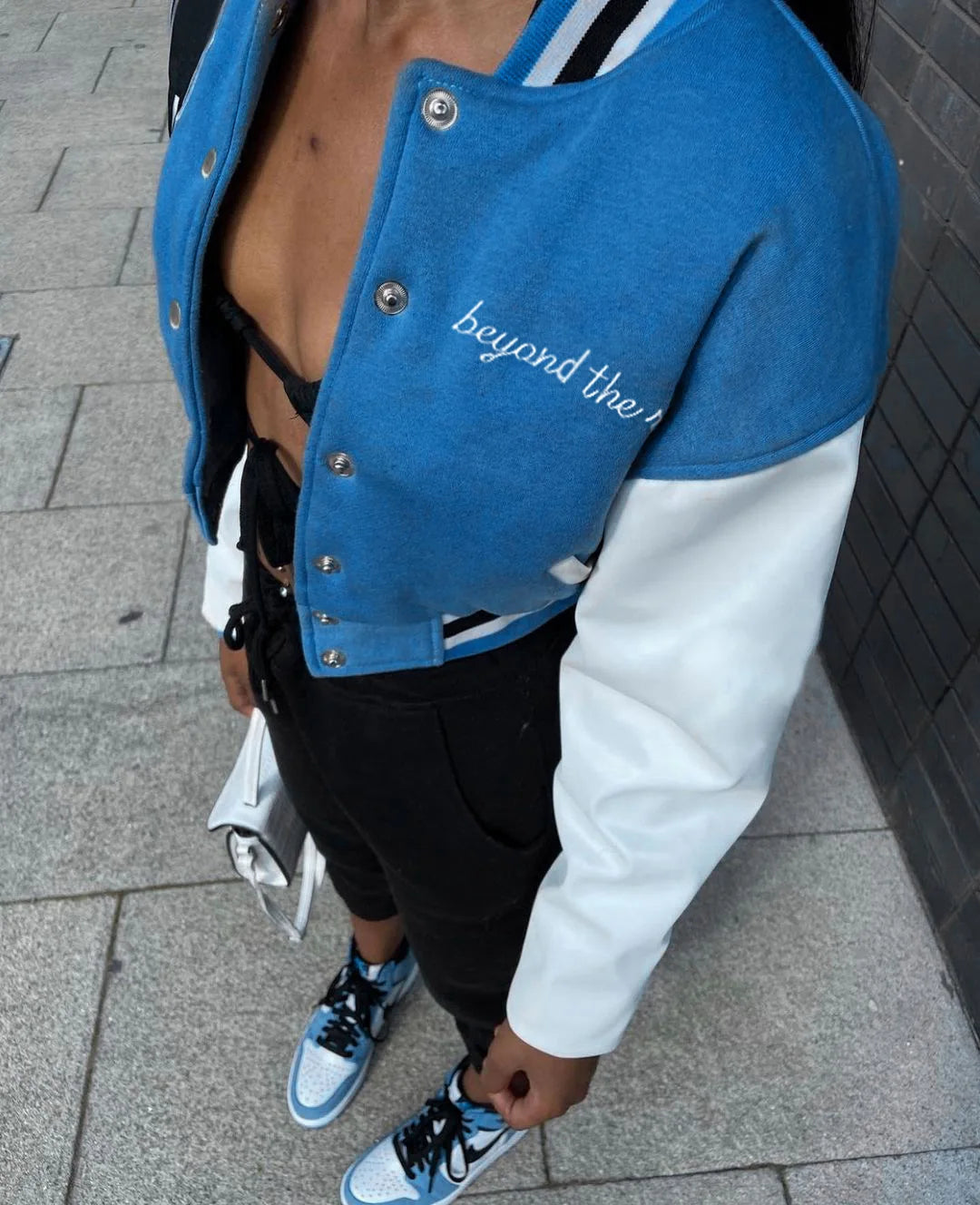 Patchwork Short Jacket Women Fall Casual Letter Print Button Baseball Uniform Coat Y2K Fashion Sporty Sweatshirt Oversize