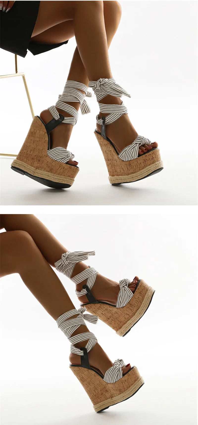 Eilyken Sommer Einfarbige Weiße Plateau Keilsandalen Damen Mode High Heels Knöchelriemen Offene Zehen Schuhe