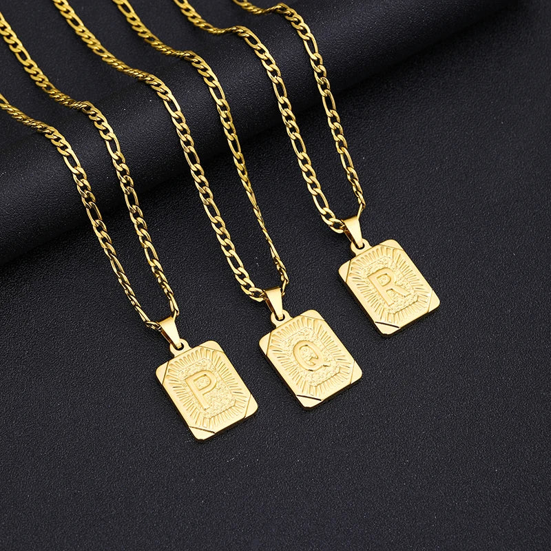 Initial Letter Pendant Necklace Stainless Steel Golden Cuban Chain A-Z Alphabet Name Jewelry For Men Women Gift