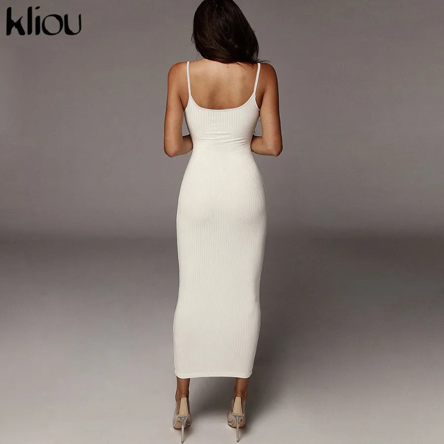 Kliou Trägerloser rückenfreier sexy Bodycon-Midikleid Neu Damen High Waist gestreifte Kleider Eleganz Mode Partykleidung