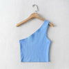 One Shoulder Cropped Tanks Top Women Summer Sleeveless Tanks Camis Sexy Oblique Collar Elastic Corset Slim Crop Tops Tube Lady