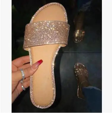Glitter Slippers Women Summer Sandals 2023 Fashion Bling Female Candy Color Flip Flops Beach Diamond Flat Shoes Outdoor Sandals