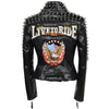 SX Occident Fashion women Club hot style Stud slim fit jacket shoulder rivets zip stitching short PU leather rock coat