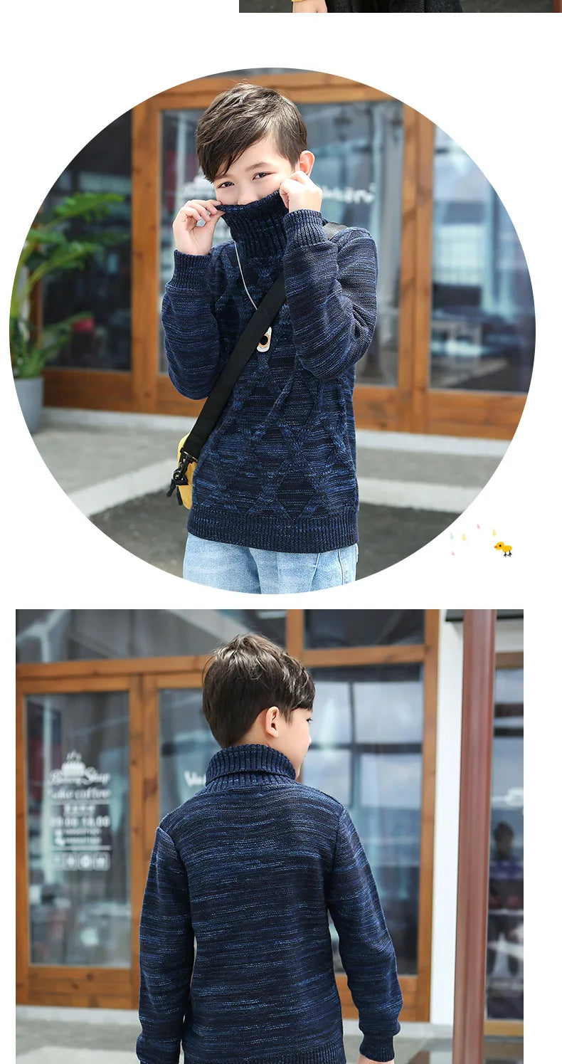 boys Plus velvet Warm turtleneck sweater Pullovers plush inside Thicken sweaters girls Winter Autumn Knitted Loose jacket 2-10Y