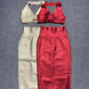 SS2295 Kimshein Gold Stamping Fashion Summer Sexy Bodycon Midi Skirt Set Halter Neck Sleeveless Two Pieces Set