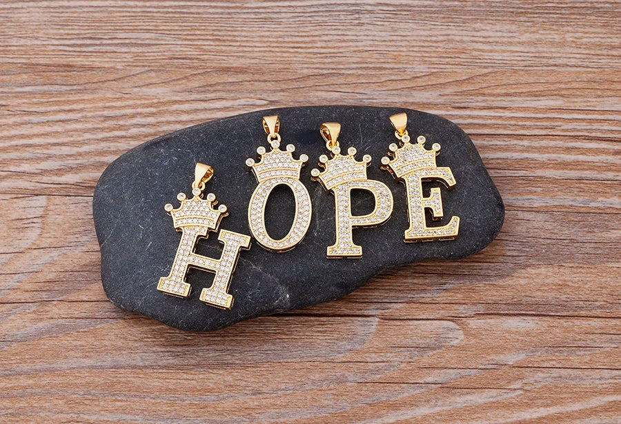 Nidin New Luxury Copper Zircon A-Z Crown Alphabet Pendant Chain Necklace Hip-Hop Style Fashion Woman Man Initial Name Jewelry