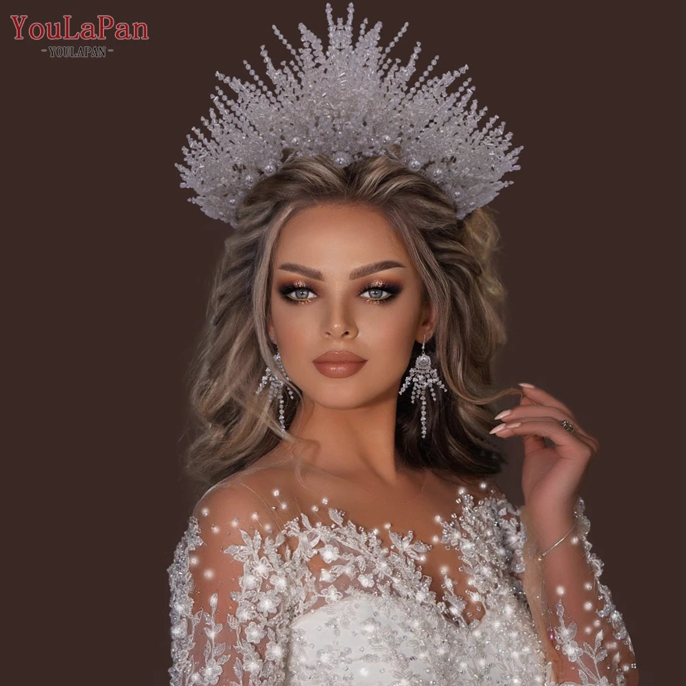 YouLaPan Luxury Bridal Hair Tiara Rhinestone Headband Handmade Wedding Hair Accessories Women Headdress Pageant Headpiece HP398