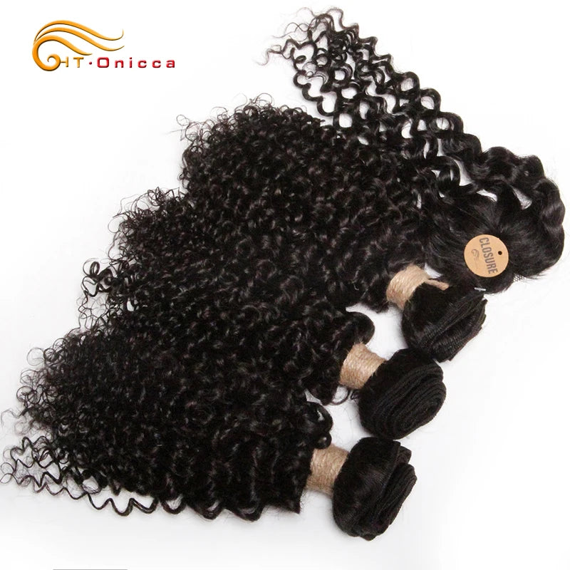 Lockiges Echthaar-Bundles mit Closure, kurzes indisches Echthaar-Bundles mit kreisförmigem Closure