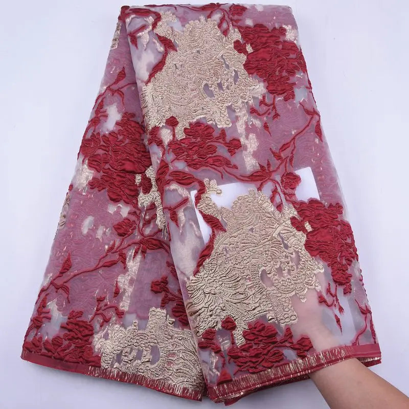 Classic High Quality African Lace Fabric Gilding Brocade French Organza Lace Fabric For Nigerian Women Wedding Party Dress S2078