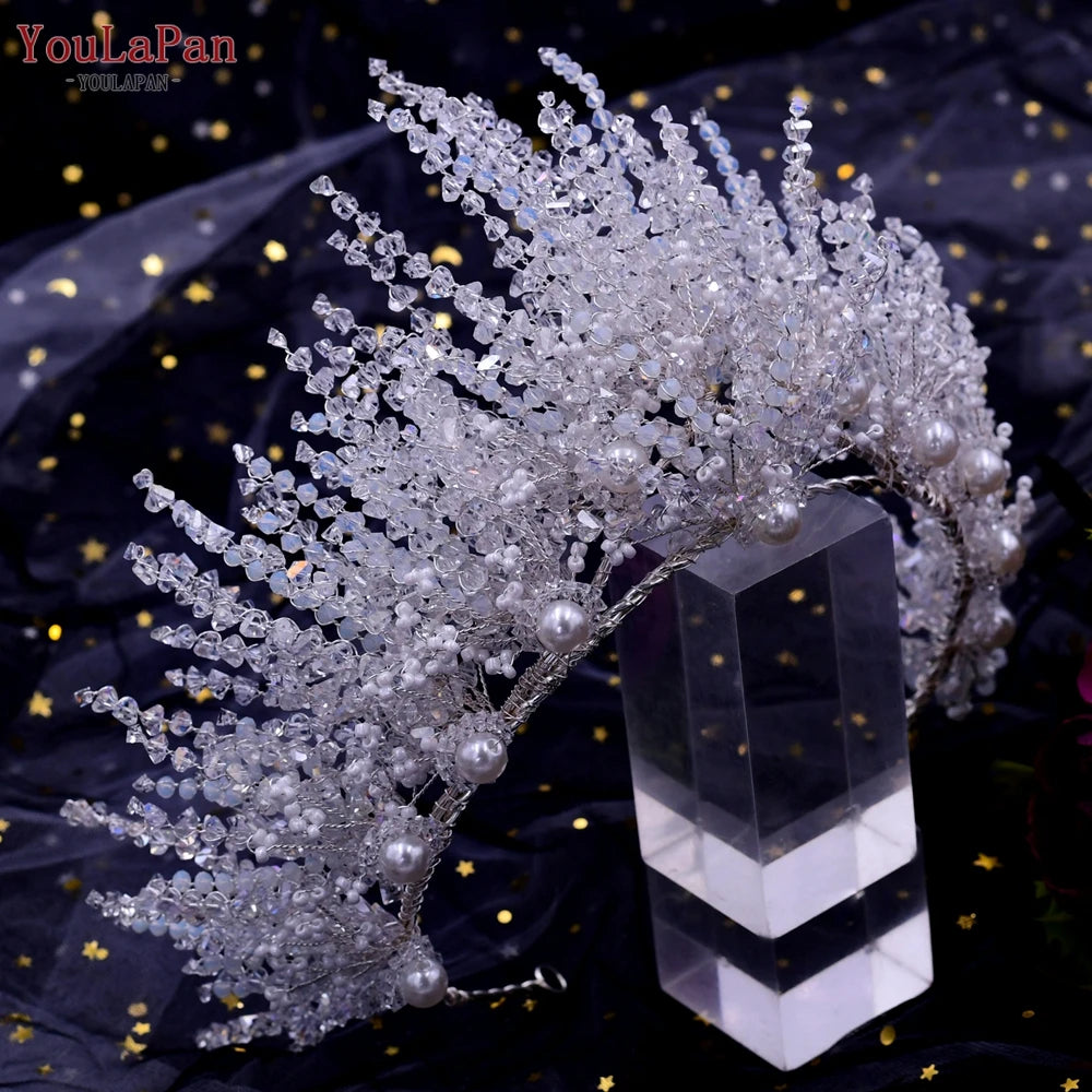 YouLaPan Luxury Bridal Hair Tiara Rhinestone Headband Handmade Wedding Hair Accessories Women Headdress Pageant Headpiece HP398