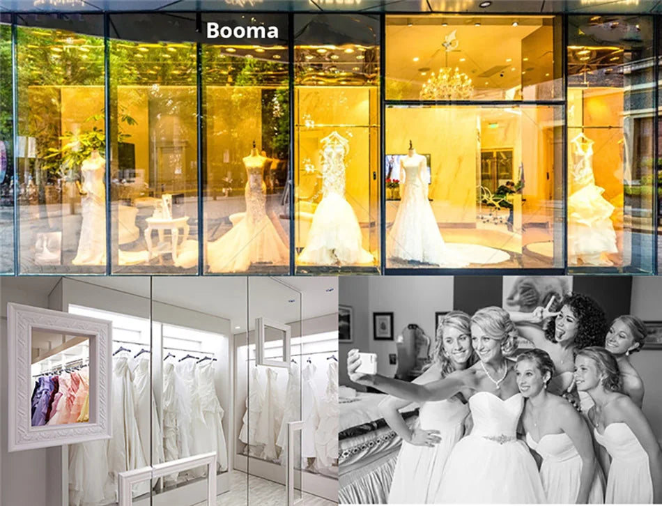 Booma Short Wedding Party Dresses Short Puff Sleeves A-Line Brides Prom Dress for Women Above Knee Bridals Gown Customized